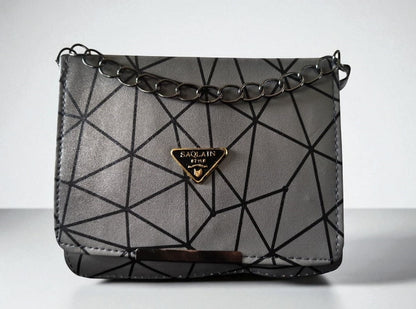 Trendy Geometric Pattern Grey PU Leather Sling Bags for Women & Girls – Stylish Crossbody Shoulder Bag