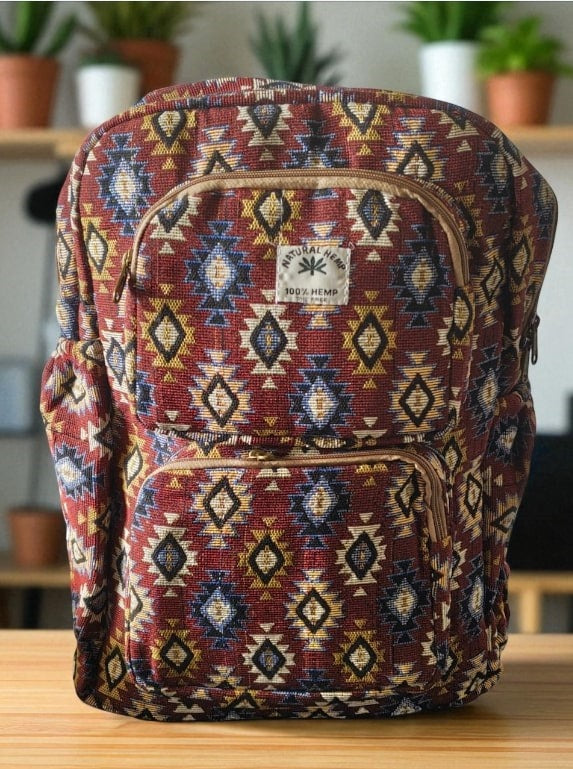 Tribal Print Hemp Backpack for Men & Women | Stylish Eco-Friendly School, Travel Bag & Laptop Bag