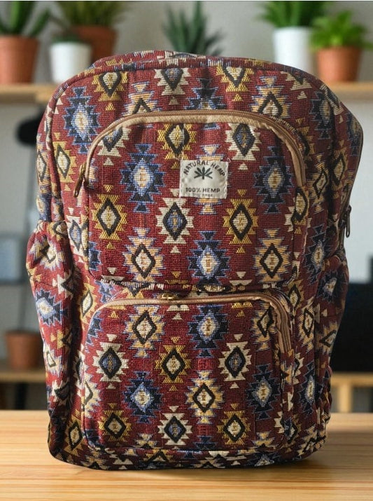 Tribal Print Hemp Backpack for Men & Women | Stylish Eco-Friendly School, Travel Bag & Laptop Bag