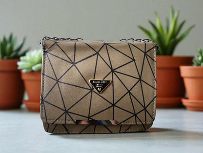 Trendy Geometric Pattern Brown PU Leather Sling Bags for Women & Girls – Stylish Crossbody Shoulder Bag