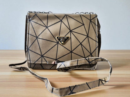 Trendy Geometric Pattern Brown PU Leather Sling Bags for Women & Girls – Stylish Crossbody Shoulder Bag