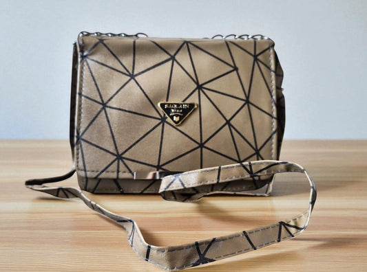 Trendy Geometric Pattern Brown PU Leather Sling Bags for Women & Girls – Stylish Crossbody Shoulder Bag