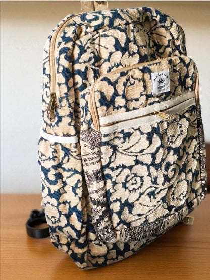 Floral Print Hemp Backpack for Men & Women | Eco-Friendly College, Travel Bag & Laptop Bag
