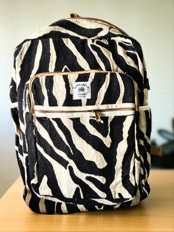 Zebra Print Hemp Backpack for Men & Women | Trendy Eco-Friendly College, Office Bag & Laptop Bag