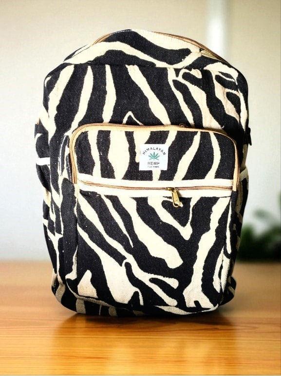 Zebra Print Hemp Backpack for Men & Women | Trendy Eco-Friendly College, Office Bag & Laptop Bag