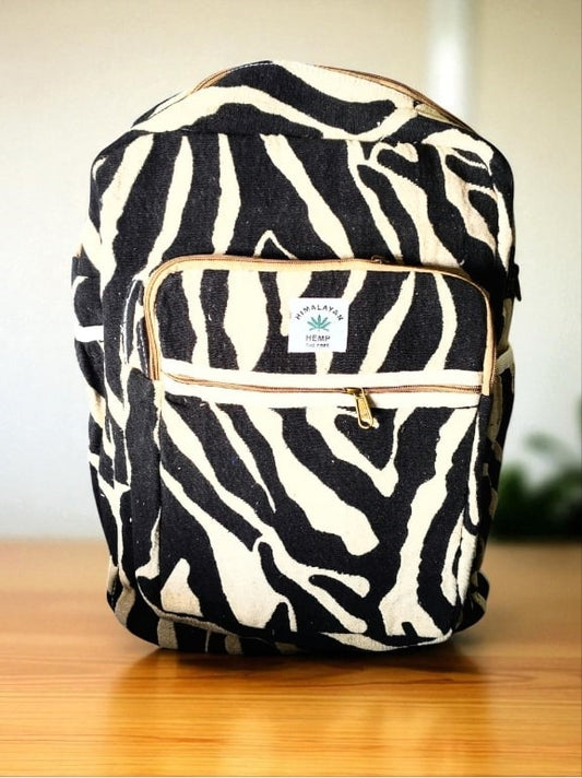 Zebra Print Hemp Backpack for Men & Women | Trendy Eco-Friendly College, Office Bag & Laptop Bag