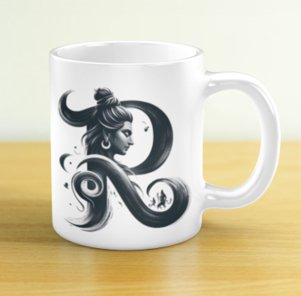 Alphabetical Shiva Design Custom Coffee Mug – Personalized Spiritual Gift