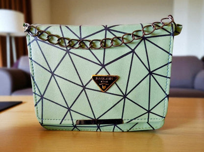 Trendy Geometric Pattern Green PU Leather Sling Bags for Women & Girls – Stylish Crossbody Shoulder Bag
