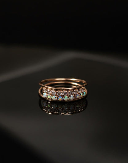 Rose Gold Opal & Crystal Stacking Ring | Dainty & Sparkly Statement Band