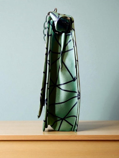 Trendy Geometric Pattern Green PU Leather Sling Bags for Women & Girls – Stylish Crossbody Shoulder Bag