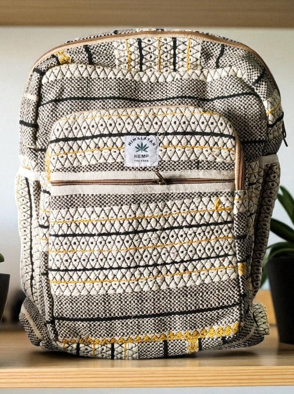 Tribal Print Hemp Backpack for Men & Women | Stylish Eco-Friendly School, Travel Bag & Laptop Bag