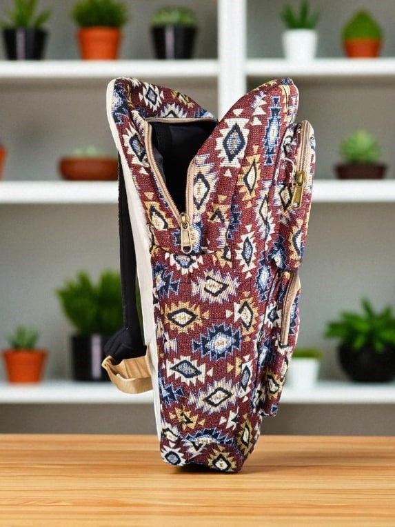 Tribal Print Hemp Backpack for Men & Women | Stylish Eco-Friendly School, Travel Bag & Laptop Bag