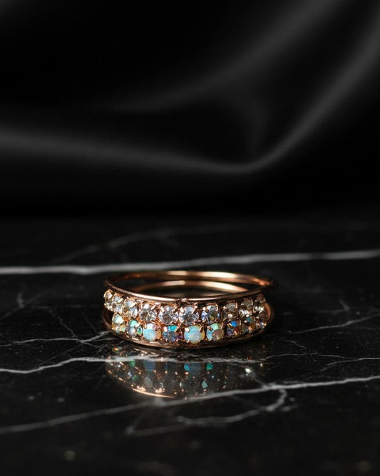 Rose Gold Opal & Crystal Stacking Ring | Dainty & Sparkly Statement Band