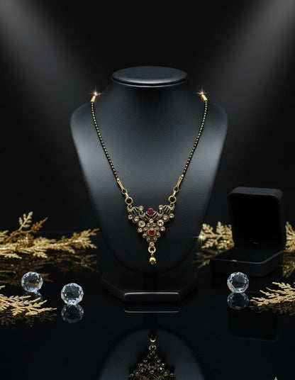 Aurelia Gold-Plated Mangalsutra with Red & White Stone Embellishments | Traditional Indian Jewelry