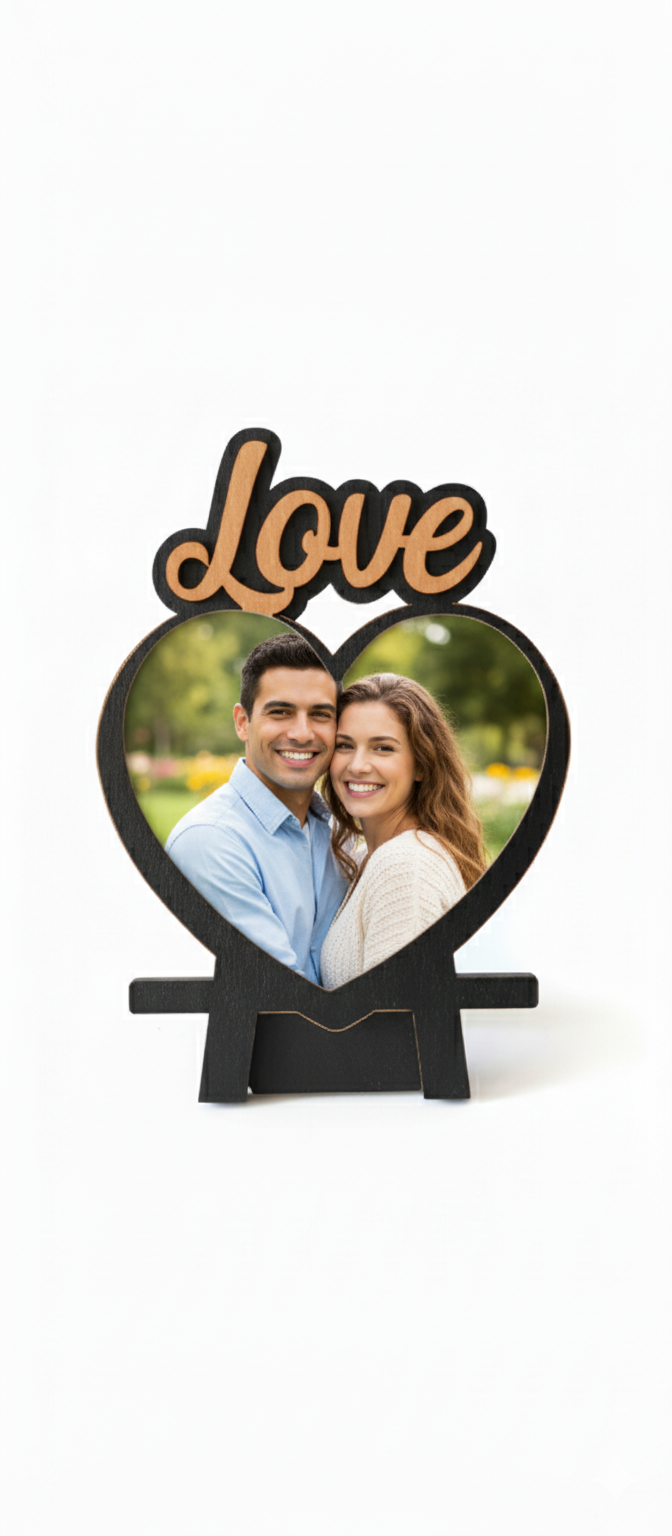 Personalized Wooden "Love" Photo Frame - Perfect Gift for Couples