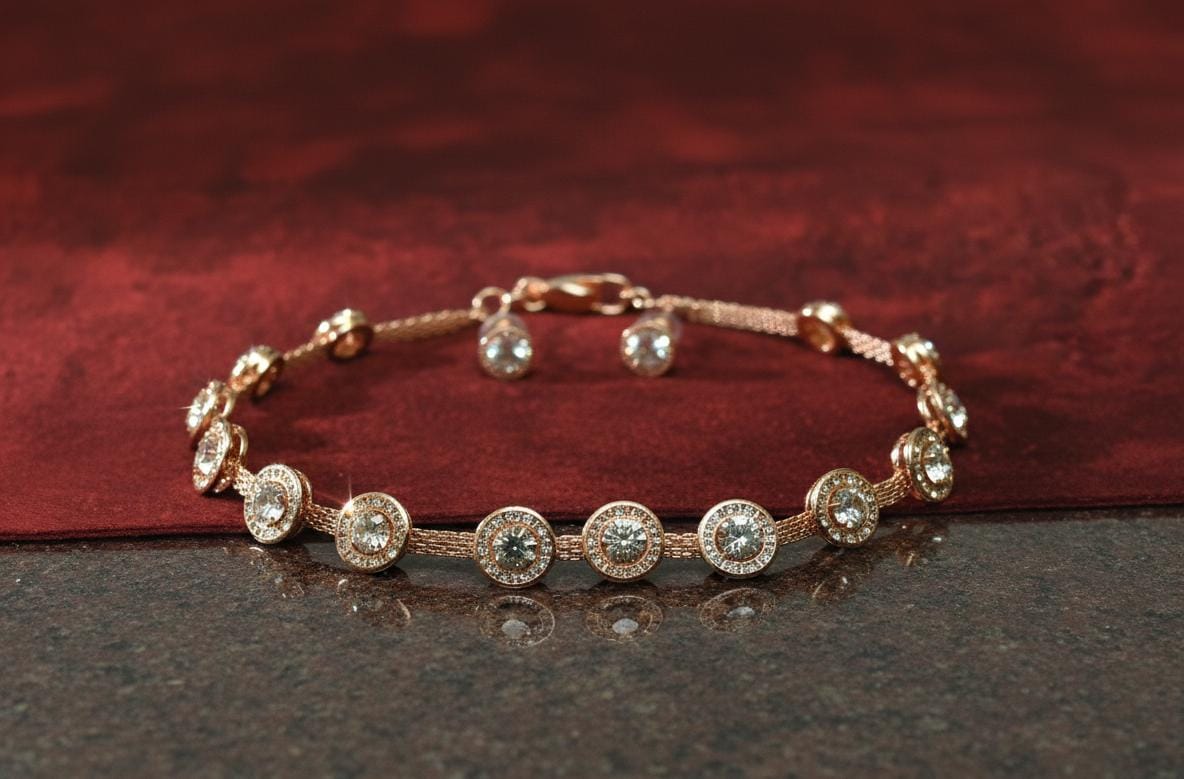 Rose Gold Plated Choker Necklace Set with Stud Earrings