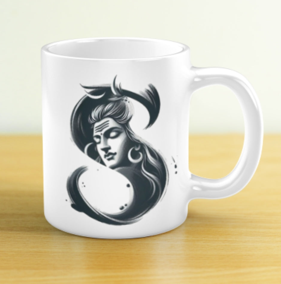 Alphabetical Shiva Design Custom Coffee Mug – Personalized Spiritual Gift