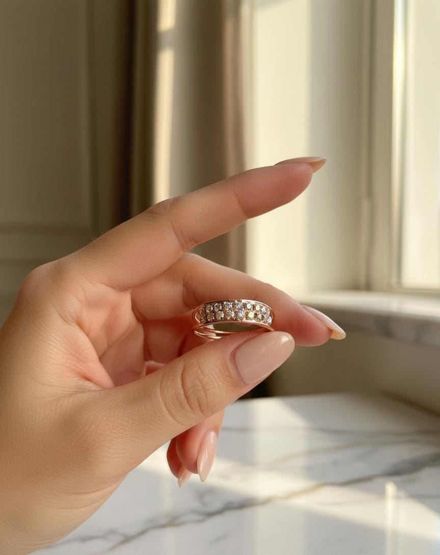 Rose Gold Opal & Crystal Stacking Ring | Dainty & Sparkly Statement Band