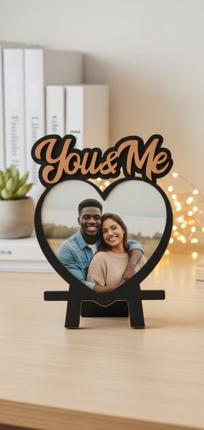 Custom Wooden "You & Me" Picture Frame - Romantic Gift for Two