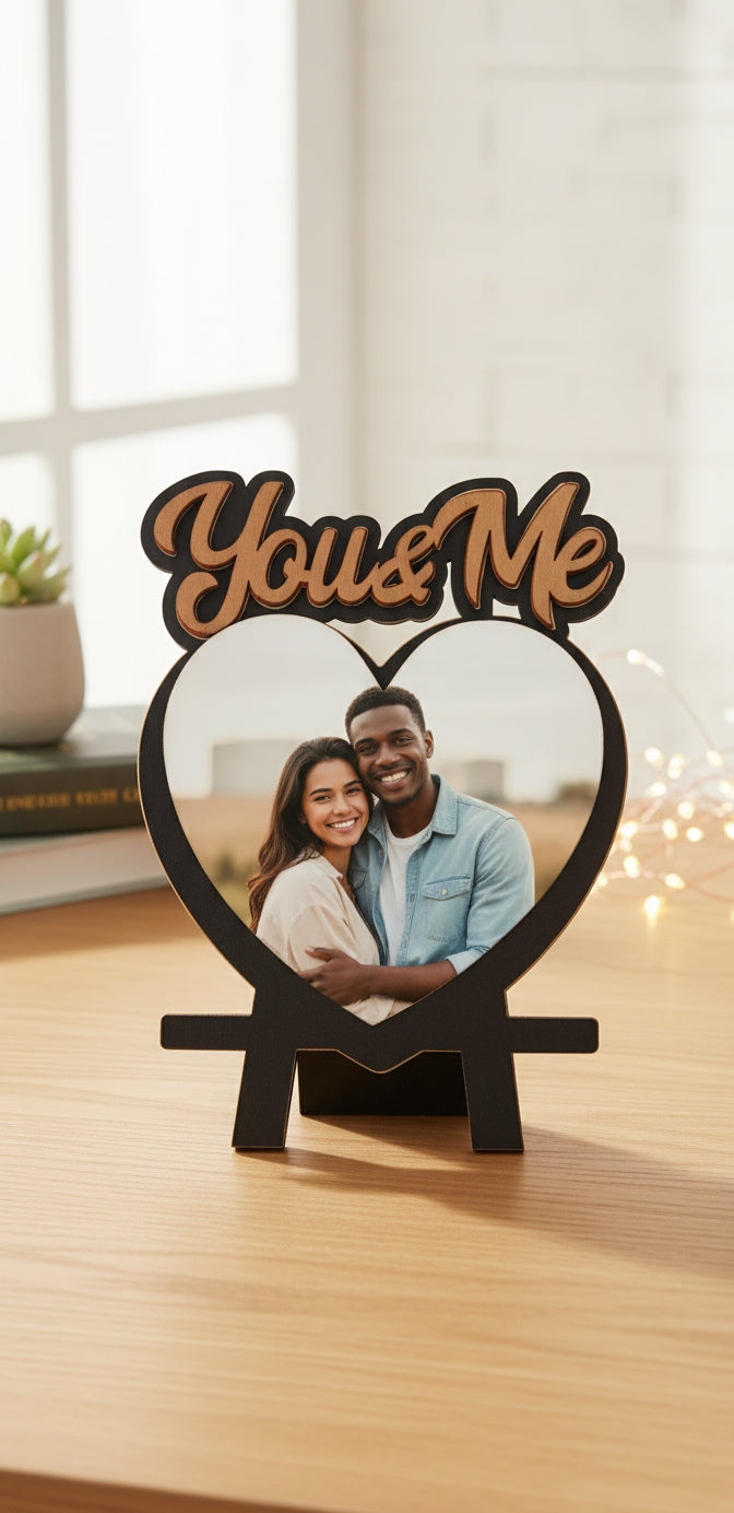 Custom Wooden "You & Me" Picture Frame - Romantic Gift for Two