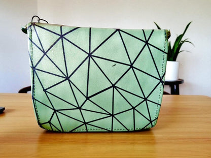 Trendy Geometric Pattern Green PU Leather Sling Bags for Women & Girls – Stylish Crossbody Shoulder Bag