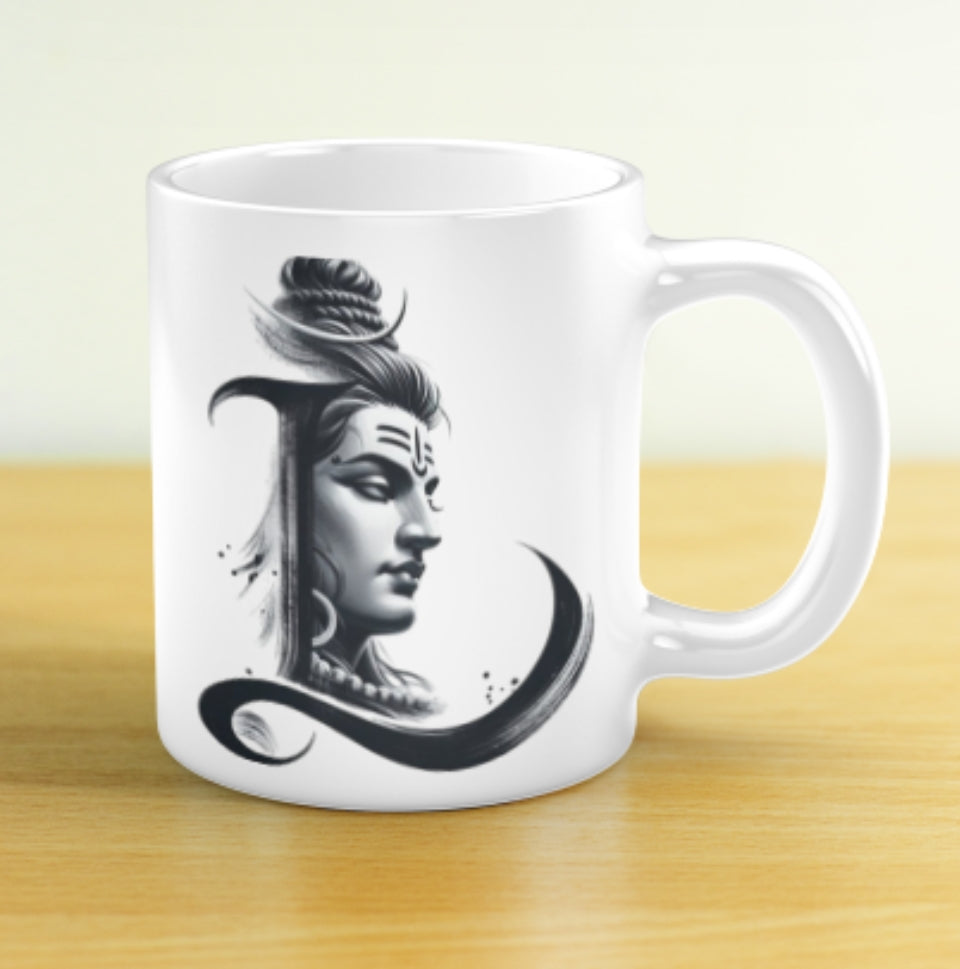 Alphabetical Shiva Design Custom Coffee Mug – Personalized Spiritual Gift
