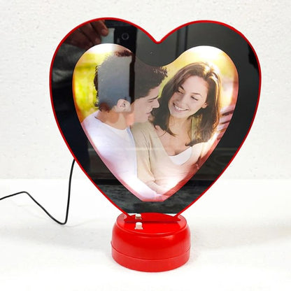 RED Magic Mirror Photo Frame - Personalized Heart-Shaped LED Photo Frame for Couples & Gifts