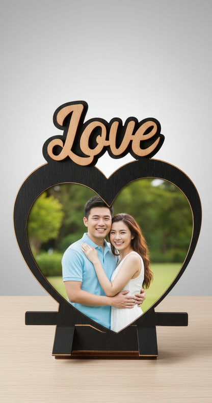 Personalized Wooden "Love" Photo Frame - Perfect Gift for Couples
