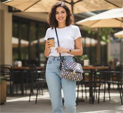 Stylish Quilted Pattern Sling Bag for Women | Modern Grey & White Crossbody Purse with Leather Accents