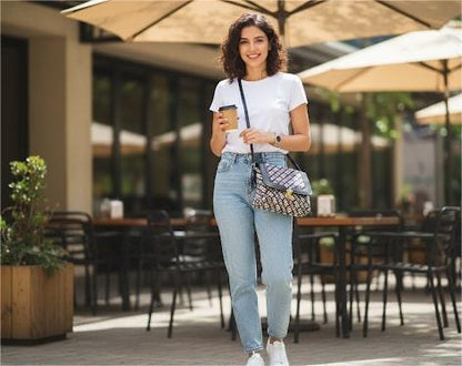 Stylish Basket Weave Quilted Sling Bag | Modern Grey & White Crossbody Purse