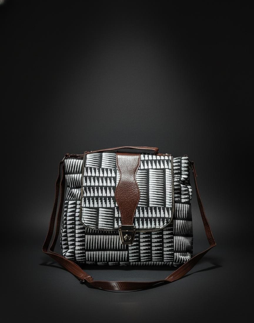 Trendy Black & White Geometric Sling Bag for Women | Stylish Fabric Crossbody Shoulder Bag | Premium Casual Handbag for Daily Use-Sling Bag-NONO & LULI-NONO & LULI