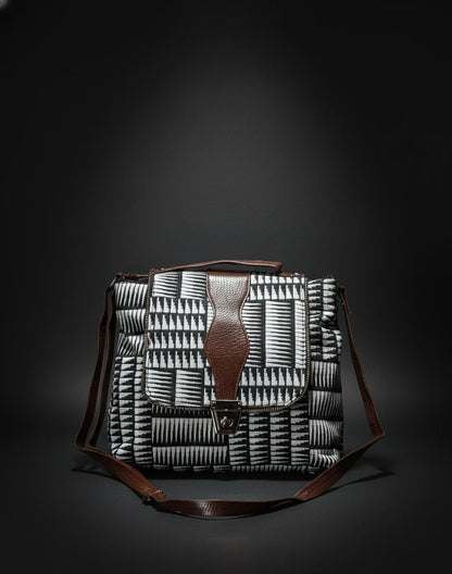 Trendy Black & White Geometric Sling Bag for Women | Stylish Fabric Crossbody Shoulder Bag | Premium Casual Handbag for Daily Use-Sling Bag-NONO & LULI-NONO & LULI