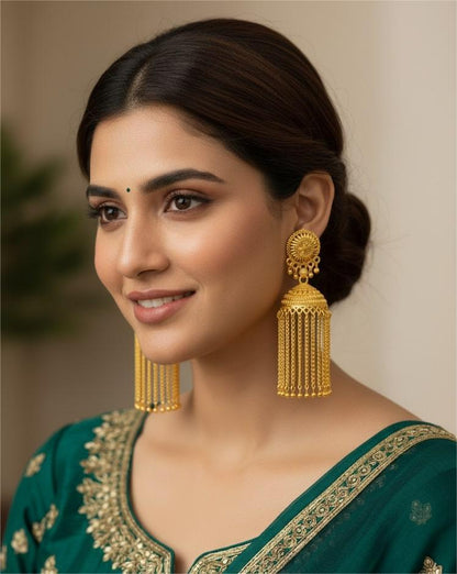 Traditional Gold Plated Jhumka Earrings for Women & Girls – Ethnic Long Hanging Jhumki Jewellery