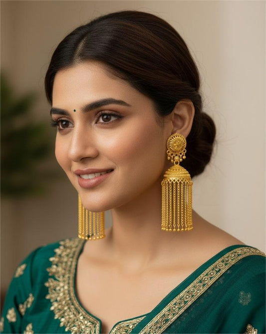 Traditional Gold Plated Jhumka Earrings for Women & Girls – Ethnic Long Hanging Jhumki Jewellery